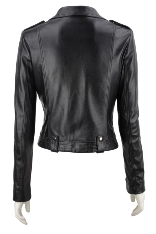 AUR450 - Rockowa ramoneska skórzana z czerwoną podszewką w lekko dopasowanym fasonie DORJAN