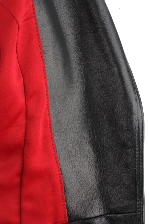 AUR450 - Rockowa ramoneska skórzana z czerwoną satynową podszewką DORJAN
