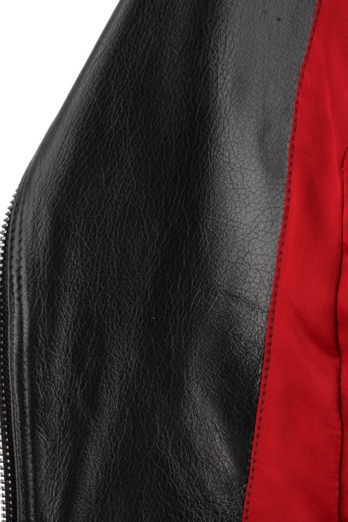 AUR450 - Rockowa ramoneska skórzana z czerwoną satynową podszewką DORJAN