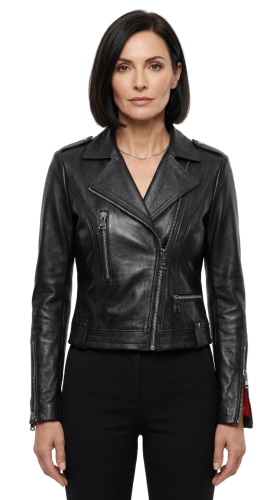 M-318 - rockowa ramoneska skórzana z czerwoną podszewką - Wyprzedaż DORJAN