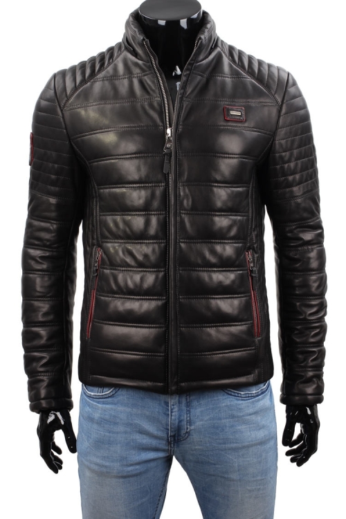 NIK453 - Czarna kurtka skórzana męska wielosezonowa firmy DORJAN 1.JPG