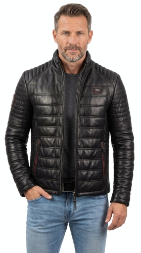M-321 - czarna kurtka skórzana pikowana męska uniwersalna - Wyprzedaż DORJAN