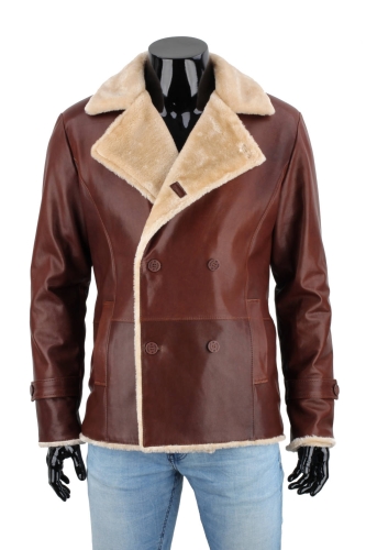 KRO122 - Kurtka skórzana męska dwurzędowa z podszyciem z kożucha DORJAN 1.JPG