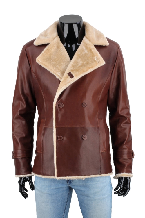 KRO122 - Kurtka skórzana męska dwurzędowa z podszyciem z kożucha DORJAN 1.JPG