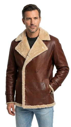 M-323 - kurtka skórzana męska dwurzędowa z kożuchem - Wyprzedaż DORJAN