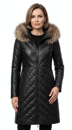 M-325 - płaszcz skórzany damski pikowany z ociepleniem - Wyprzedaż DORJAN