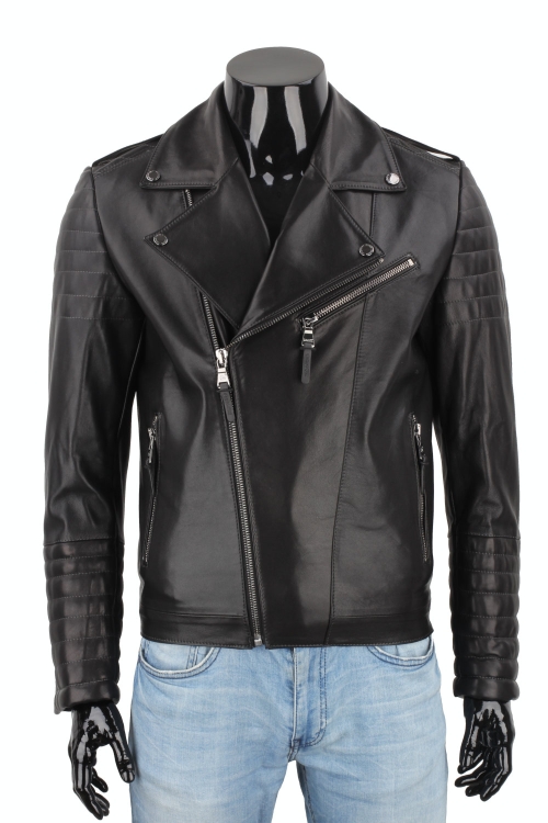 Klasyczna Ramoneska Skórzana Męska z czarnej skóry owczej DORJAN 1.JPG