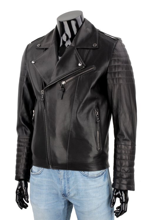 Klasyczna Ramoneska Skórzana Męska z czarnej skóry owczej DORJAN 2.JPG