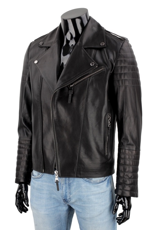 Klasyczna Ramoneska Skórzana Męska z czarnej skóry owczej DORJAN 3.JPG