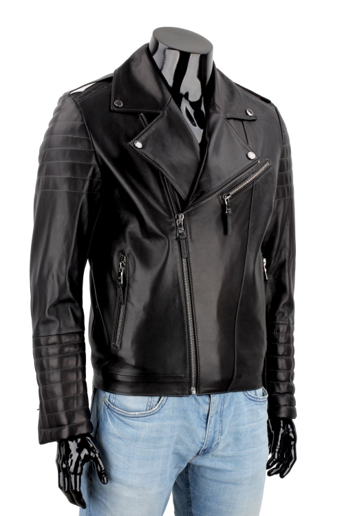 Klasyczna Ramoneska Skórzana Męska z czarnej skóry owczej DORJAN 4.JPG