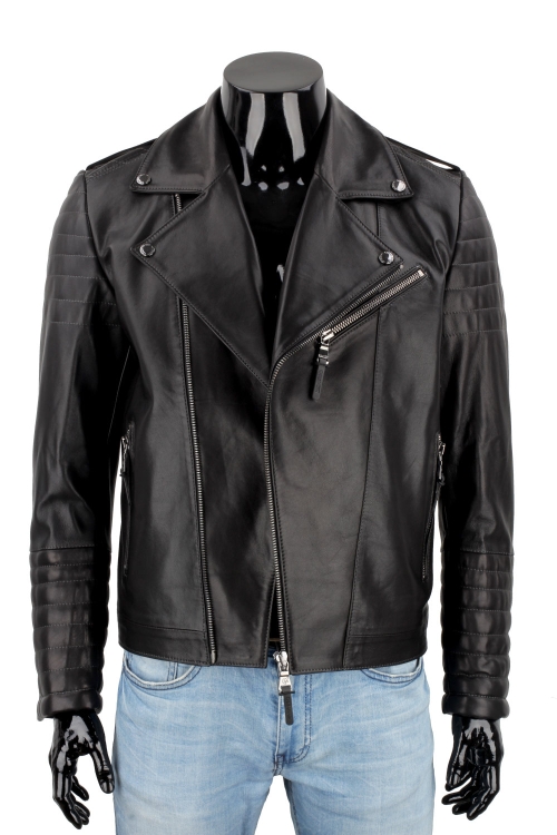 Klasyczna Ramoneska Skórzana Męska z czarnej skóry owczej DORJAN 6.JPG