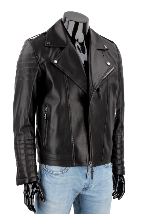 Klasyczna Ramoneska Skórzana Męska z czarnej skóry owczej DORJAN 7.JPG