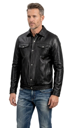 M-065 - katana skórzana męska z czarnej skóry owczej - Wyprzedaż DORJAN