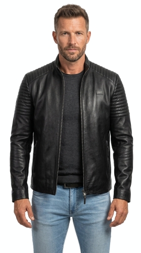 M-083 - czarna kurtka skórzana męska lekka - Wyprzedaż DORJAN