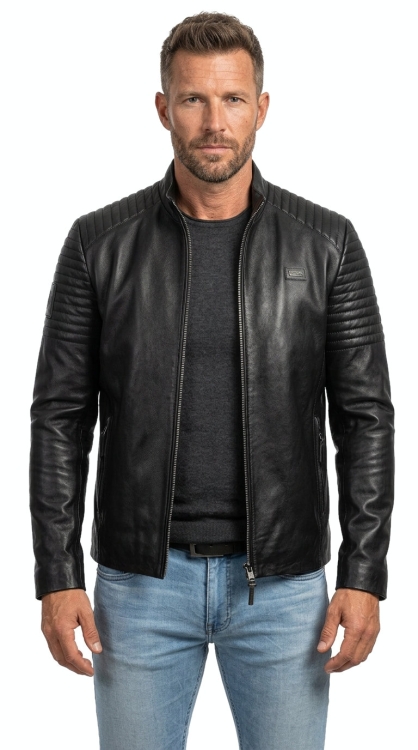 M-083 - czarna kurtka skórzana męska lekka - Wyprzedaż DORJAN