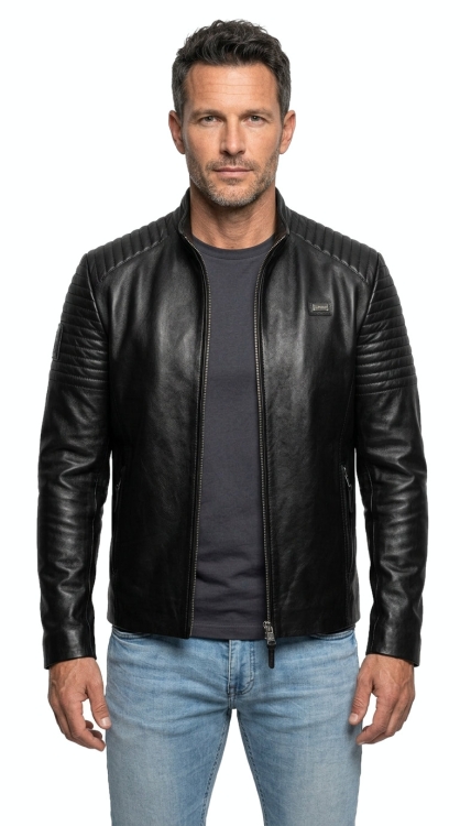 M-085 - czarna uniwersalna kurtka skórzana męska - Wyprzedaż DORJAN