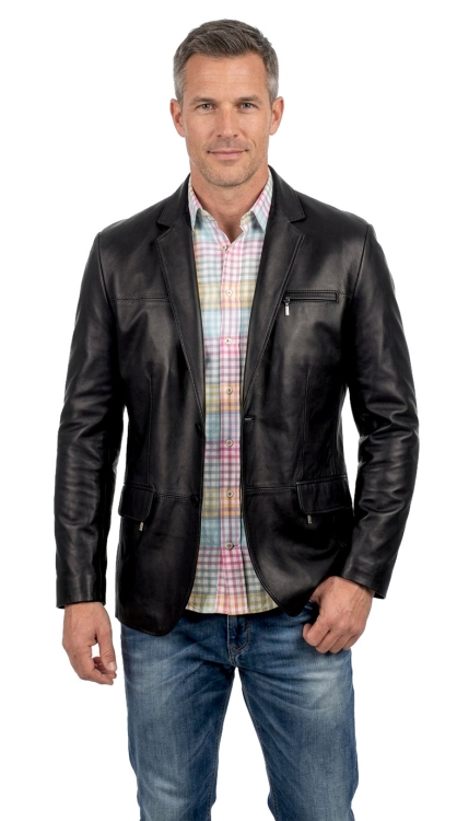 M-090 - marynarka skórzana męska z czarnej skóry licowej - Wyprzedaż DORJAN