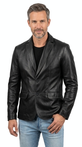 M-095 - casualowa marynarka skórzana męska z czarnej skóry - Wyprzedaż DORJAN