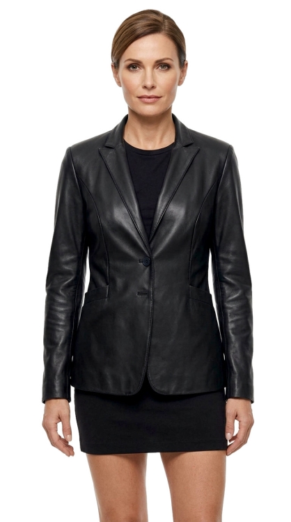 M-167 - czarny żakiet / marynarka skórzana damska z owczej skóry - Wyprzedaż DORJAN