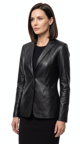 M-177 marynarka skórzana damska - czarny żakiet damski zapinany na guziki - Wyprzedaż DORJAN