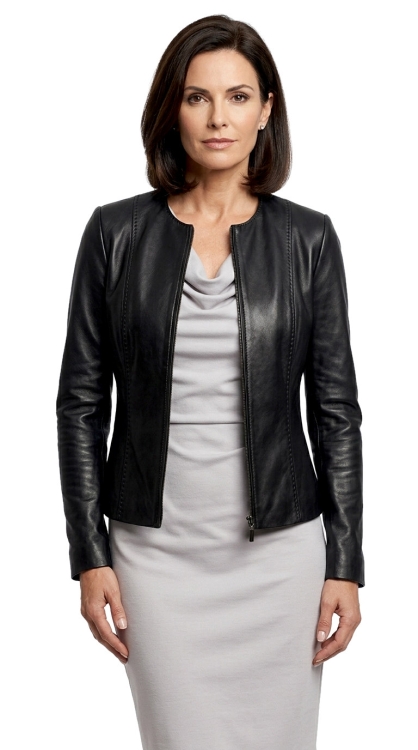 M-273 - czarna kurtka skórzana damska w typie chanelki - Wyprzedaż DORJAN