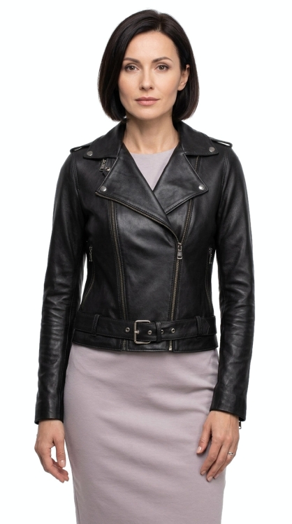 M-275 - ramoneska skórzana damska z czarnej skóry licowej - Wyprzedaż DORJAN