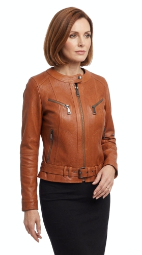 M-277 - camelowa kurtka skórzana damska ze skóry owczej - Wyprzedaż DORJAN