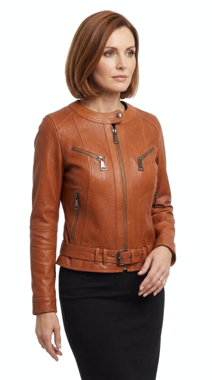 M-277 - camelowa kurtka skórzana damska ze skóry owczej - Wyprzedaż DORJAN