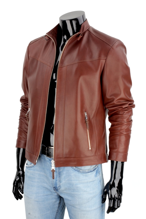 Kurtka męska w stylu biker ze skóry naturalnej DORJAN 9.JPG