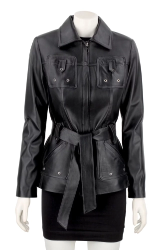 Długa przejściowa kurtka skórzana damska na wiosnę i jesień DORJAN 2.webp