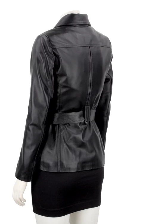 Długa przejściowa kurtka skórzana damska na wiosnę i jesień DORJAN 8.webp