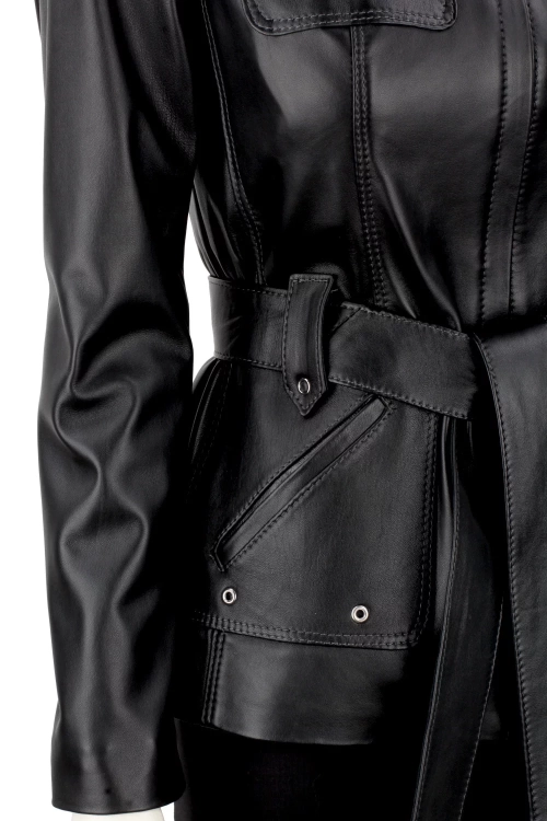 Długa przejściowa kurtka skórzana damska na wiosnę i jesień DORJAN 11.webp