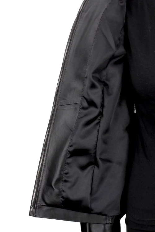 Długa przejściowa kurtka skórzana damska na wiosnę i jesień DORJAN 12.webp