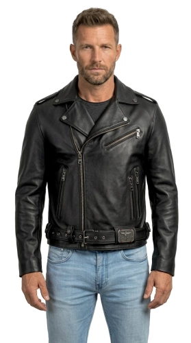 LECH950 1 Czarna Męska Ramoneska Skórzana biker z paskiem DORJAN.webp