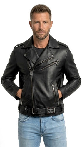 LECH950 2 Czarna Męska Ramoneska Skórzana biker z paskiem DORJAN.webp