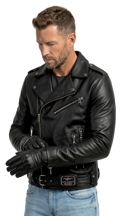 LECH950 4 Czarna Męska Ramoneska Skórzana biker z paskiem DORJAN.webp