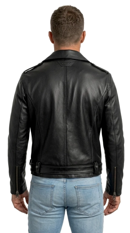 LECH950 6 Czarna Męska Ramoneska Skórzana biker z paskiem DORJAN.webp