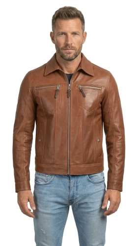 KCR121 2 Jasnobrązowa męska katana skórzana z zapięciem na zamek DORJAN.webp