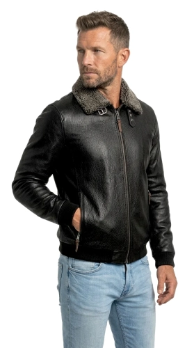 WOT951 Klasyczna pilotka męska skórzana ze ściągaczem DORJAN