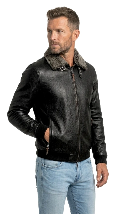 WOT951 Klasyczna pilotka męska skórzana ze ściągaczem DORJAN