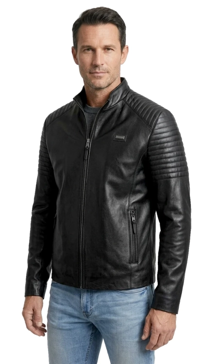 VIT450N - Uniwersalna kurtka skórzana męska z czarnej skóry DORJAN
