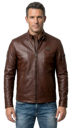 RAFA122A - Ciemnobrązowa kurtka skórzana męska ze skóry owczej DORJAN