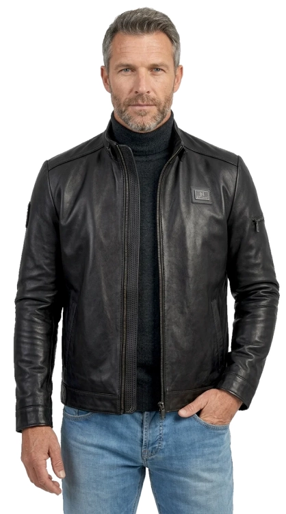 RAF450 - Męska kurtka skórzana z czarnej naturalnej skóry licowej DORJAN