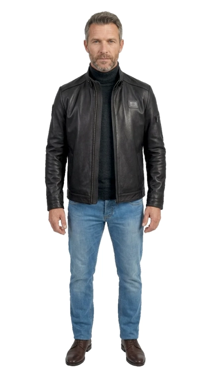 RAF450 - Męska kurtka skórzana z czarnej naturalnej skóry licowej DORJAN