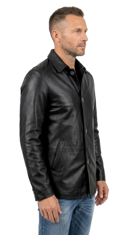 NOR450 - Elegancka kurtka skórzana męska zapinana na guziki DORJAN