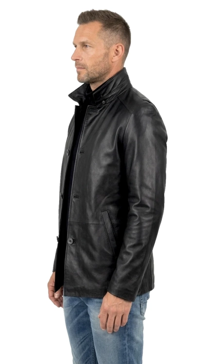 NOR450 - Elegancka kurtka skórzana męska zapinana na guziki DORJAN