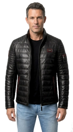 NIK453K - Kurtka skórzana męska pikowana z kieszonką na ramieniu DORJAN