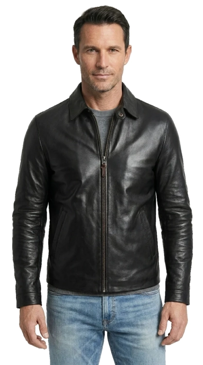 MAT450 - Elegancka kurtka skórzana męska z klasycznym kołnierzem DORJAN