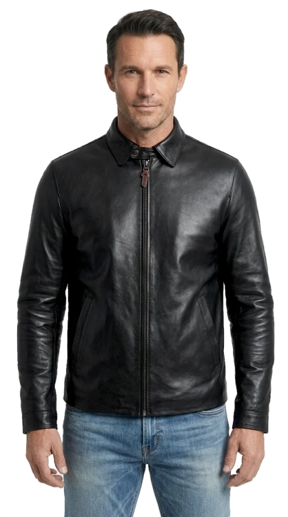 MAT450 - Elegancka kurtka skórzana męska z klasycznym kołnierzem DORJAN