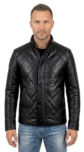 LUK450_1 - Ciepła kurtka skórzana męska pikowana w kwadraty DORJAN